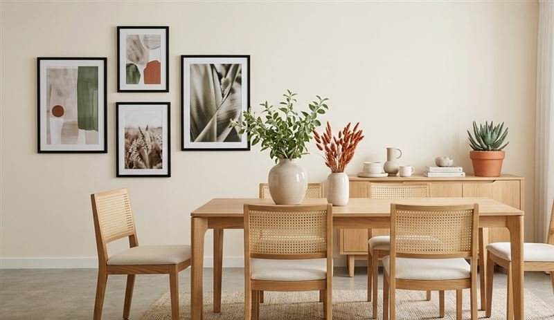 Sala de estar e jantar integradas, claras e organizadas